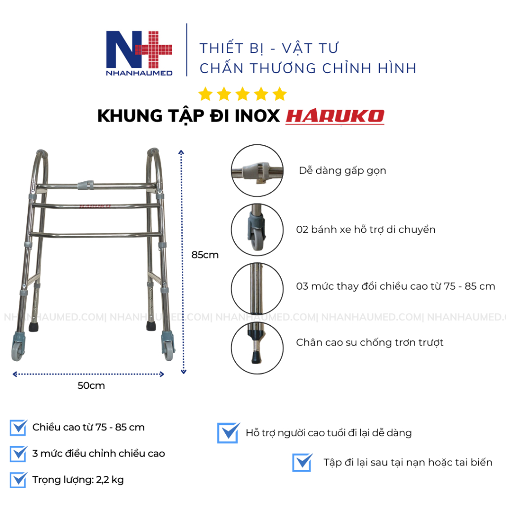 Khung Tập Đi Cho Người Già, Khung Tập Đi Inox Có Bánh Xe Dành Cho Người Già Người Khuyết Tật Tai Biến