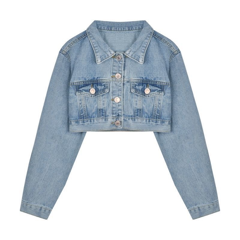 Áo khoác jean croptop dài tay DENIG