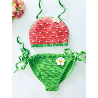 Bikini móc len cho bé🍓Bikini yếm dâu tây cho bé 6-16kg🍓Mẫu2