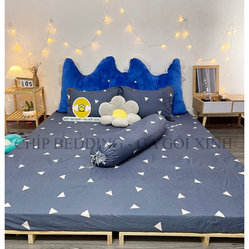 TRỌN BỘ COTTON POLY 5 MÓN CHĂN PHAO DÀY DẶN HÀNG VN HOẠT TIẾT TAM GIÁC GHI - ĐỦ KÍCH THƯỚC