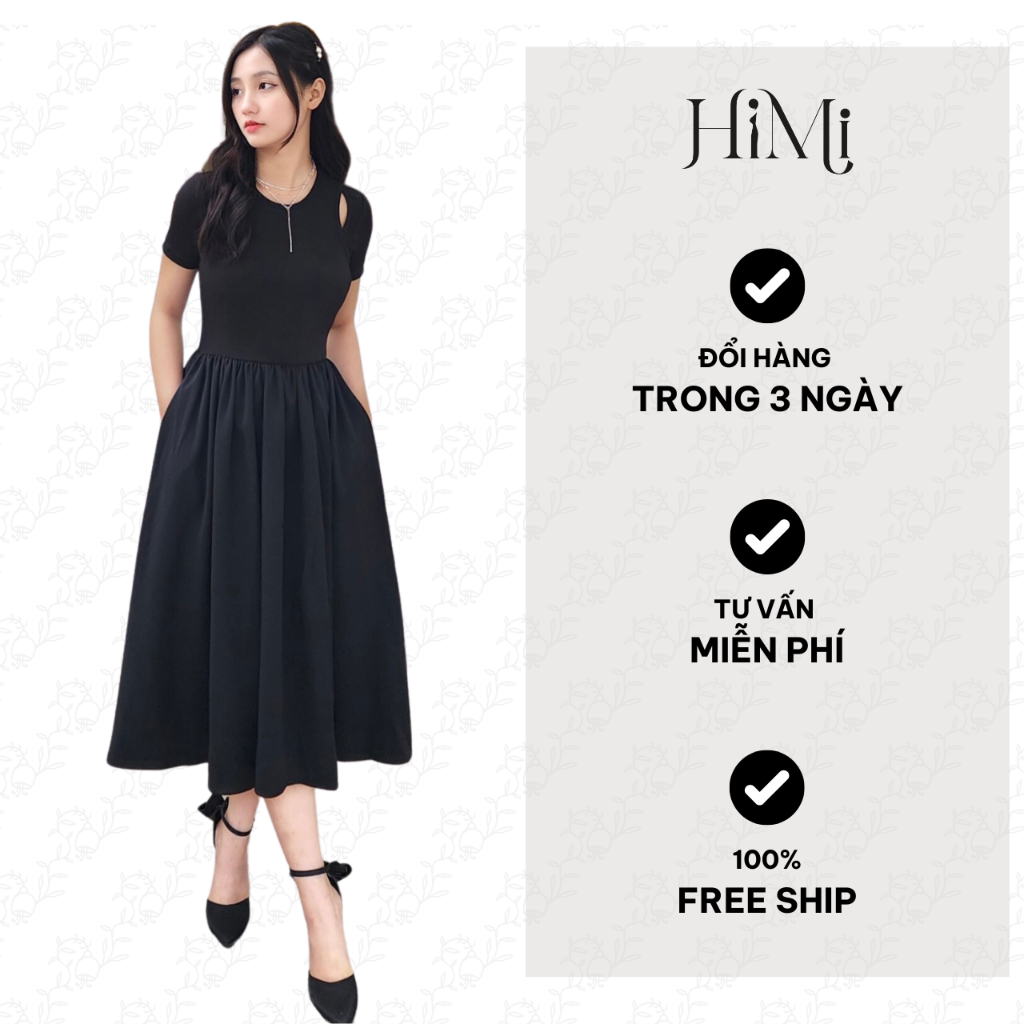 Đầm dự tiệc, công sở dáng dài, phần thân trên đầm body, váy dài đen sang, cuốn hút | BLACK SWAN HIMI