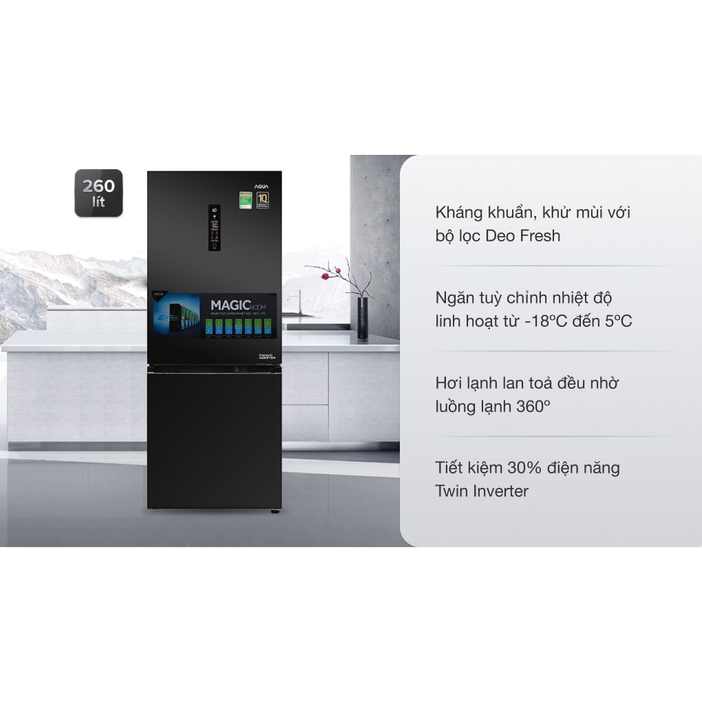 Tủ lạnh Aqua Inverter 260 lít AQR-I298EB BS - dienmaykhore