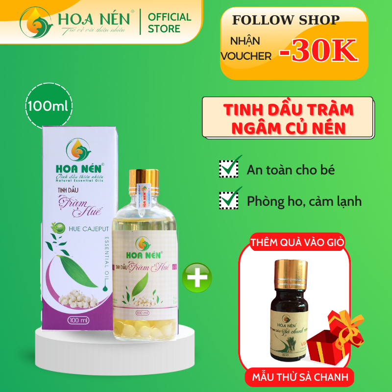 Tinh dầu Tràm Huế nguyên chất NGÂM CỦ NÉN 100ml - Hoa Nén - Chuẩn VietGAP - Chăm sóc mẹ và bé - Vegan