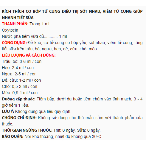 Oxytocin lọ 50ml đẻ khó, sót nhau, ít sữa