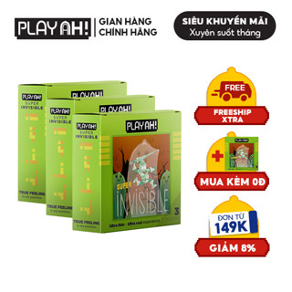 Combo 3 Bao Cao Su PLAYAH Super Invisible Siêu Mỏng 3 Hộp 3 bao size 52mm