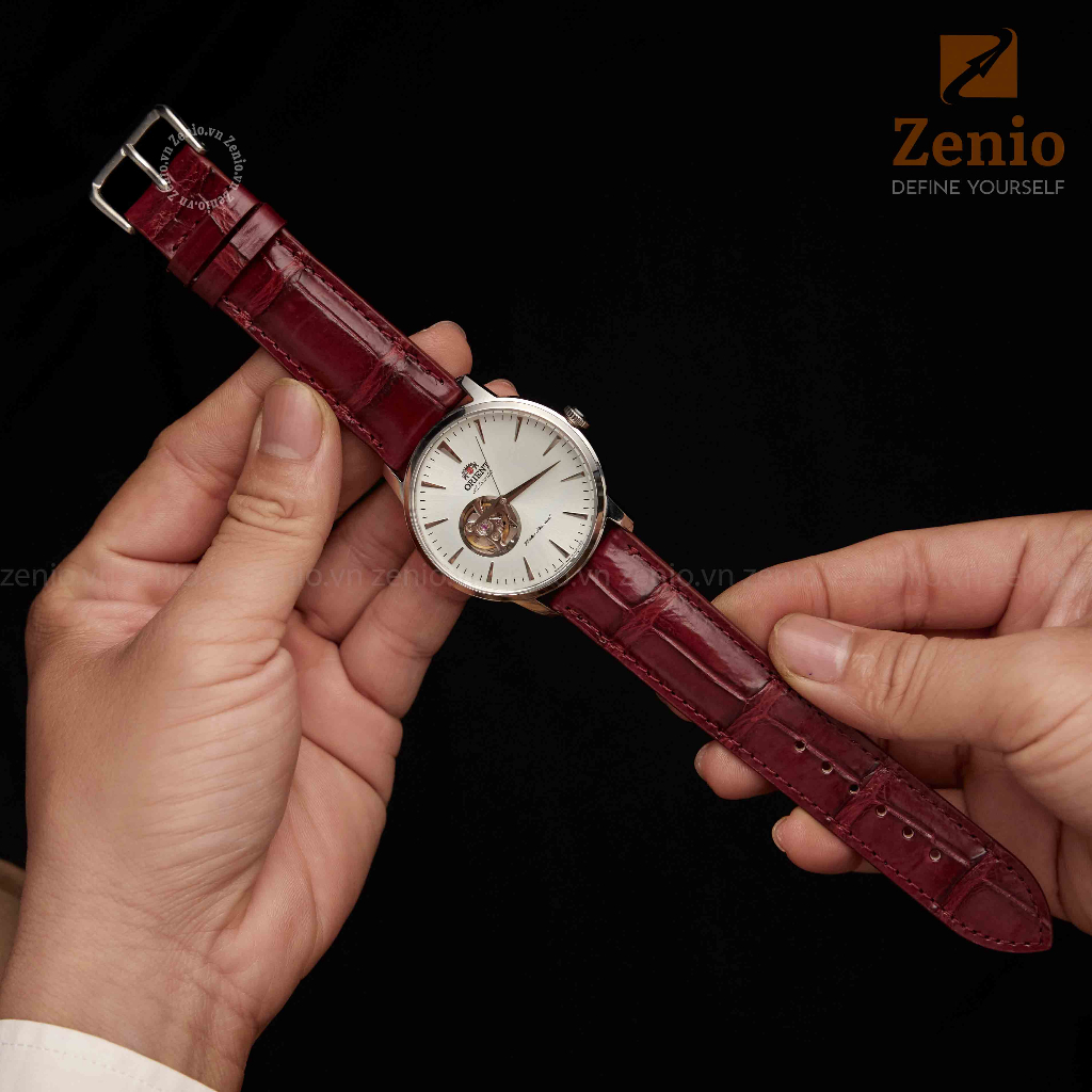 Dây Đồng Hồ Da Cá Sấu Màu Nâu Đỏ Zenio - Dây Da Cá Sấu Thật 100% - Bảo Hành 1 Năm