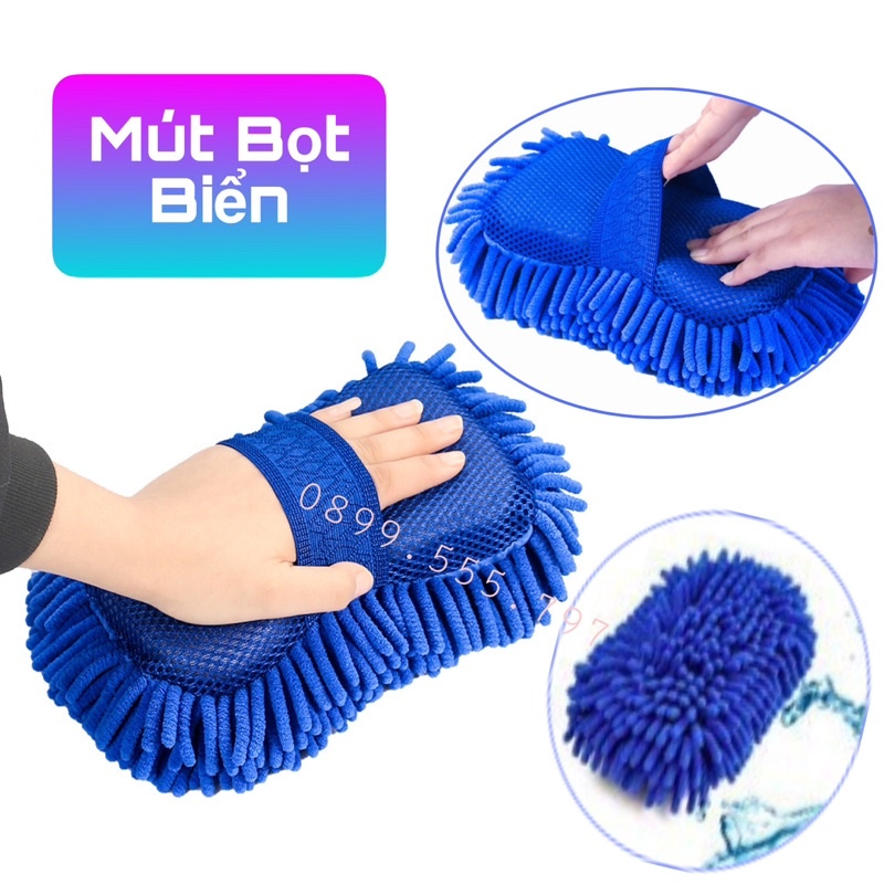 Bao tay san hô bọt biển sợi Microfiber lông cừu lau rửa xe ô tô, xe máy siêu mềm siêu thấm chuyên dụng