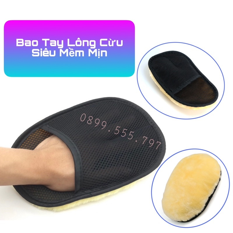 Bao tay san hô bọt biển sợi Microfiber lông cừu lau rửa xe ô tô, xe máy siêu mềm siêu thấm chuyên dụng