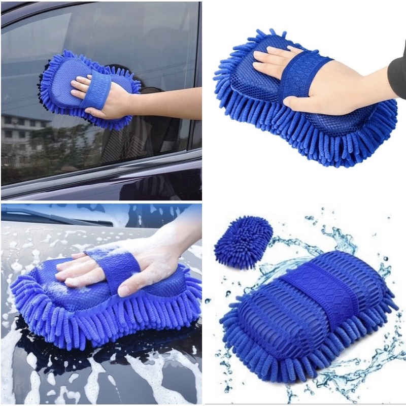 Bao tay san hô bọt biển sợi Microfiber lông cừu lau rửa xe ô tô, xe máy siêu mềm siêu thấm chuyên dụng