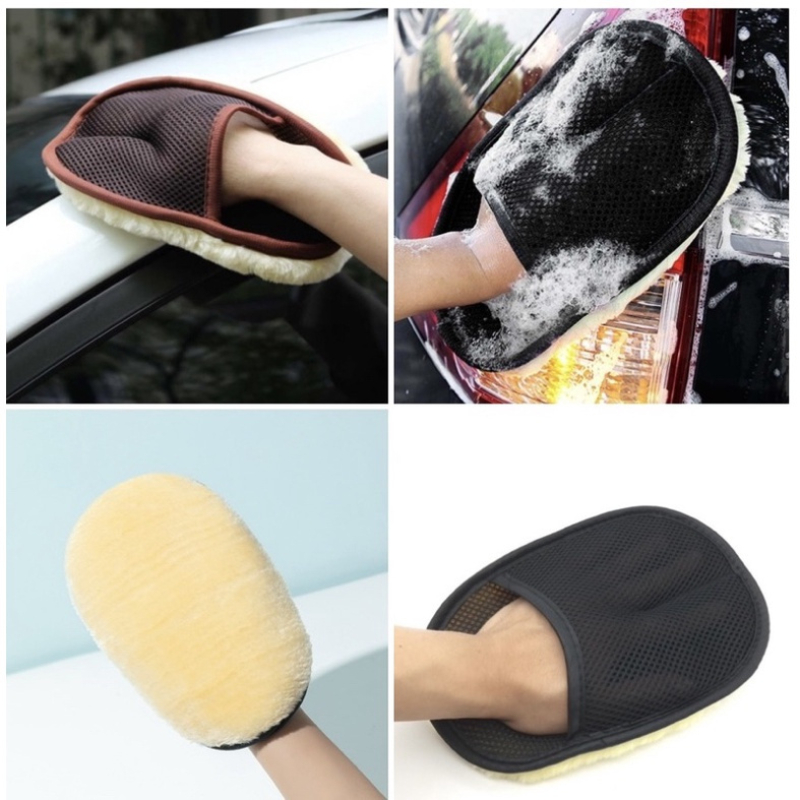 Bao tay san hô bọt biển sợi Microfiber lông cừu lau rửa xe ô tô, xe máy siêu mềm siêu thấm chuyên dụng