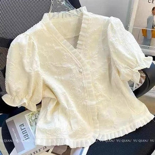 Áo sơ mi viền ren cổ v siêu xinh 0103sn