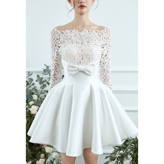 LE SOLEIL - Đầm trễ vai phối ren dài tay Renta Dress