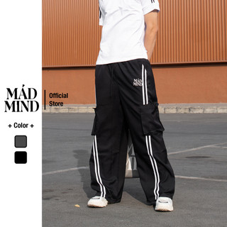 Quần dài ống rộng 2 sọc túi hộp 2 stripe pocket pants màu đen / xám - madmind