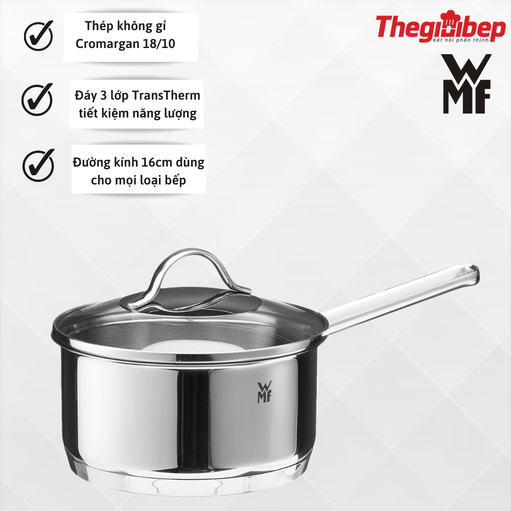 Quánh nấu bột có nắp, nồi nấu cháo WMF Provence Plus Saupan 16cm dung tích 1.2L thép không gỉ tương thích mọi loại bếp