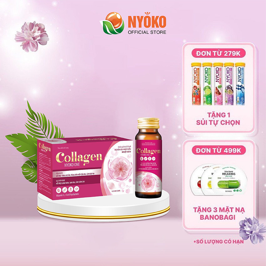 Collagen nuớc uống thủy phân chiết xuất da cá tuyết cao cấp nhật bản trẻ hóa sáng da mờ thâm hộp 10 chai Nyoko