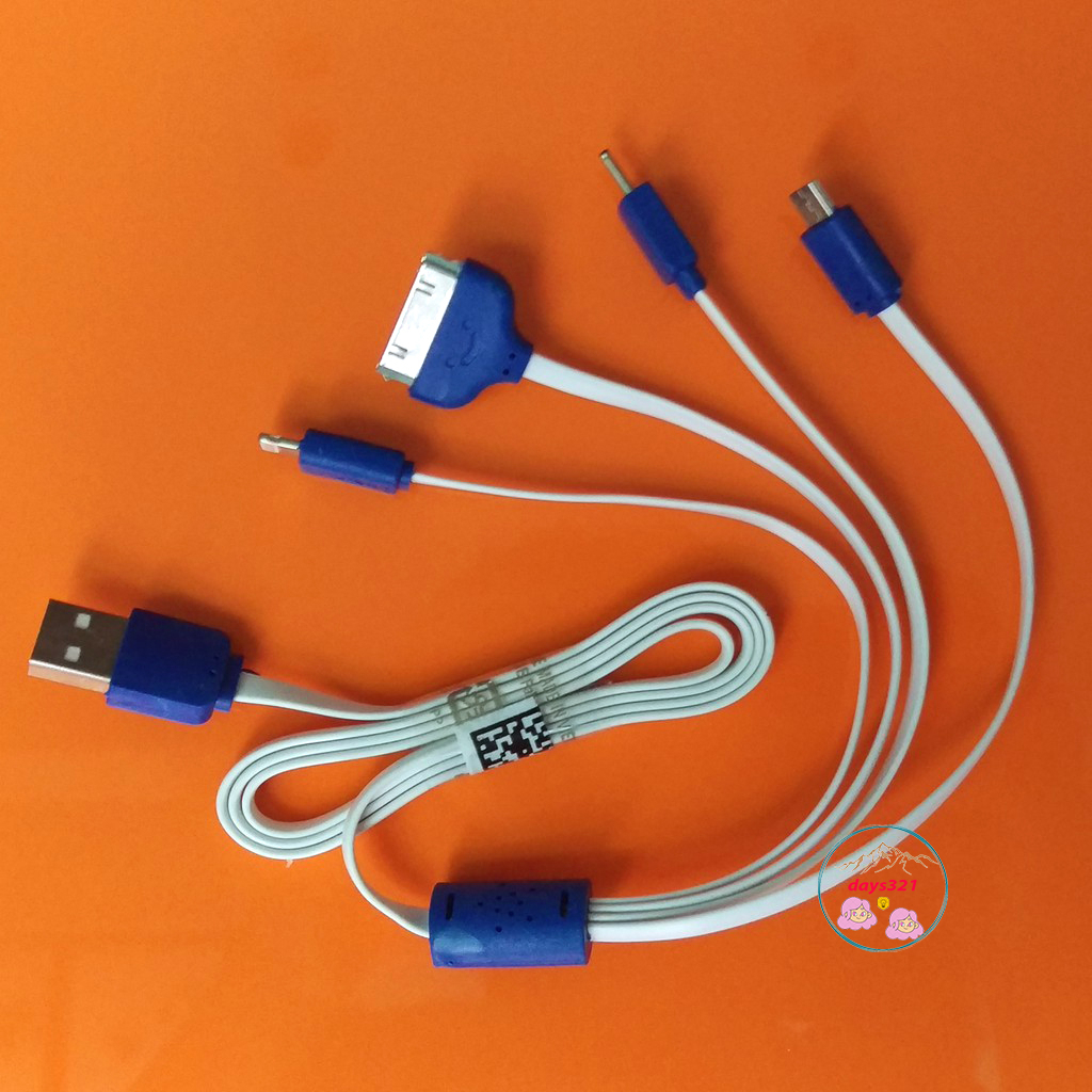 (có đầu sạc chân kim Nokia) Cáp Sạc 4 Đầu, 4 In 1 Cáp sạc điện thoại 4 đầu đa năng dây dài 1m giá lỗ bán cho vui
