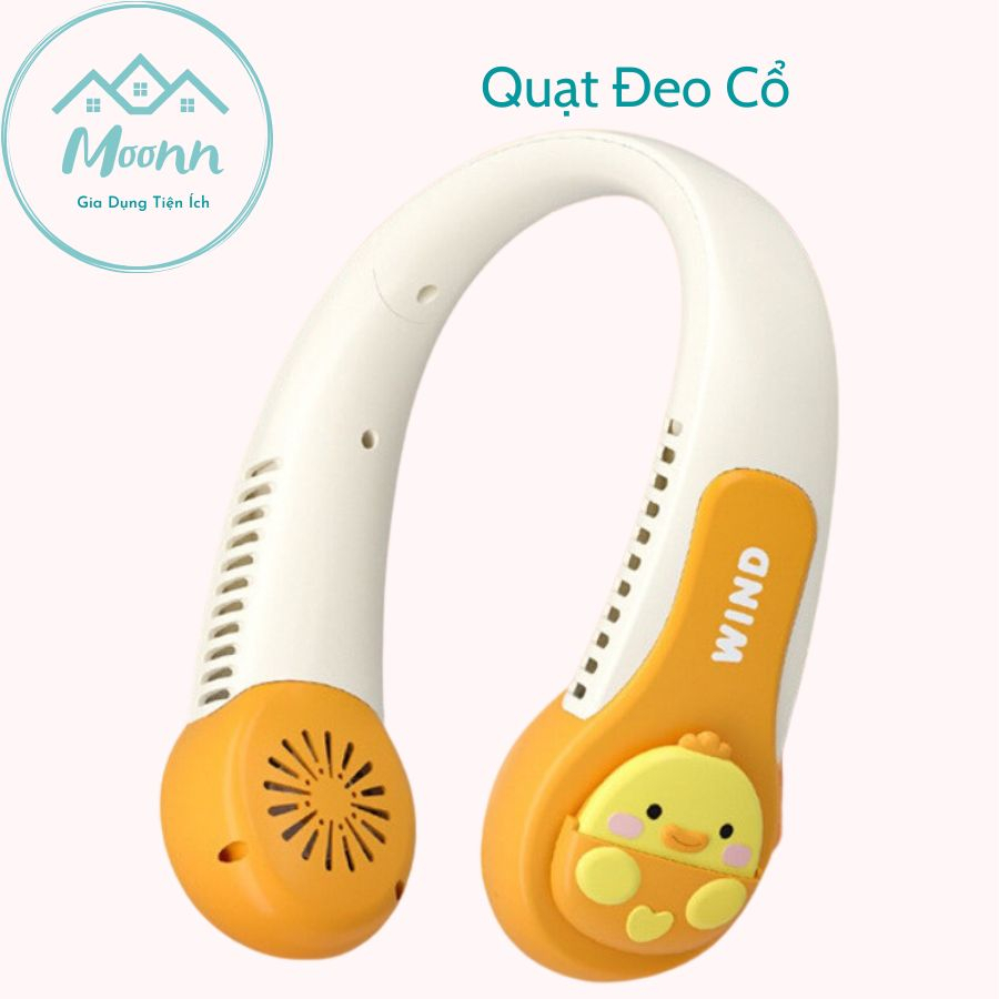 Quạt Đeo Cổ Mini Không Cánh, Quạt Mini Sạc USB Tích Điện Dung Lượng Pin Cao Có 3 Cấp Độ Gió, Hình Dáng Ngỗ Nghĩnh