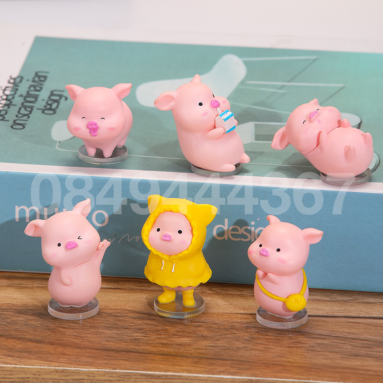 Mô hình tiểu cảnh mini con heo cute giá rẻ KingDecor dùng để trang trí bàn làm việc, decor bàn học, terrarium