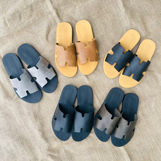 Dép Da Nam Cao Cấp Atshoes Dép chữ H Cao Cấp Da Bò Đế Caosu  Chống Nước HAT21(Đen_Nâu-Vàng)