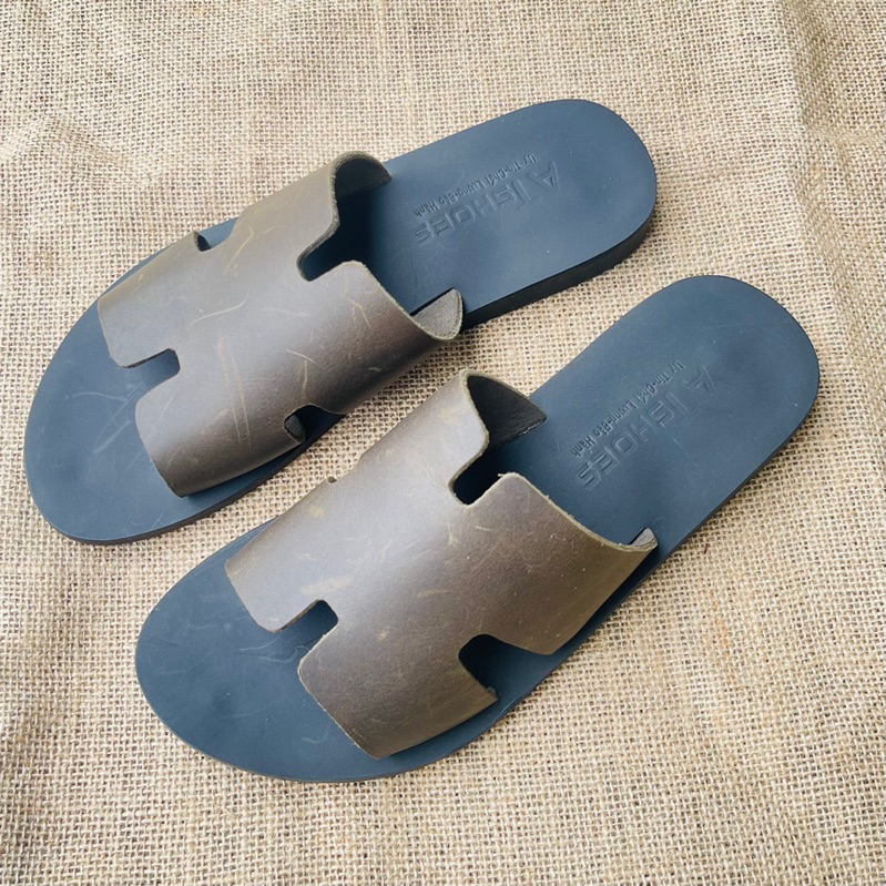 Dép Da Nam Cao Cấp Atshoes Dép chữ H Cao Cấp Da Bò Đế Caosu  Chống Nước HAT21