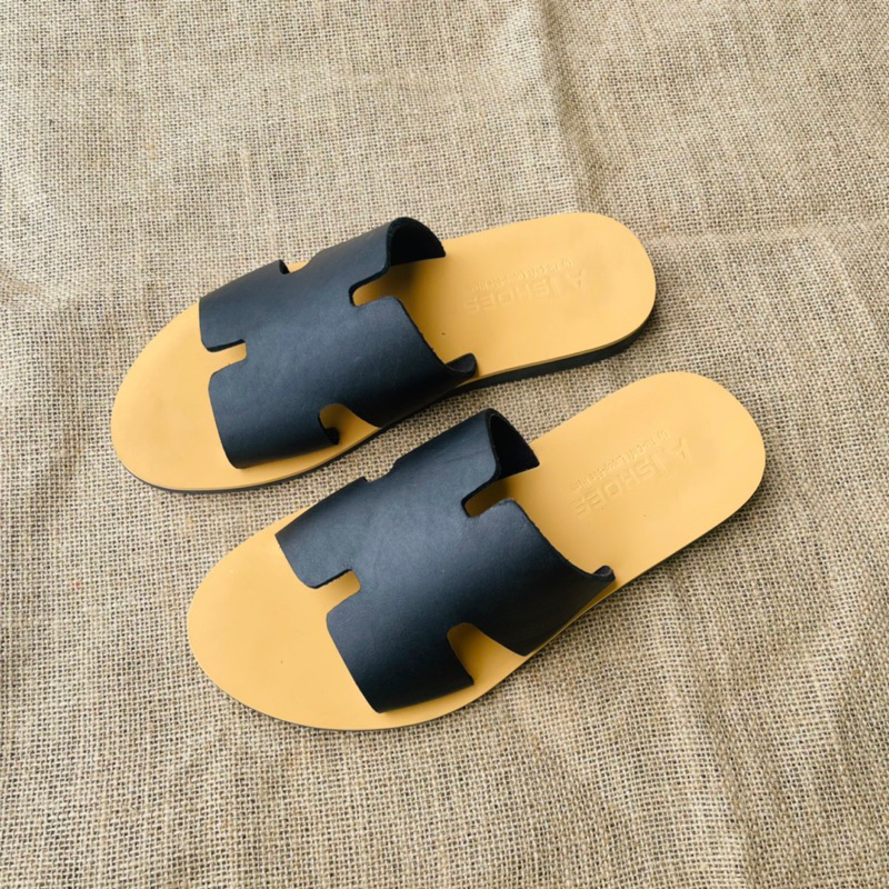 Dép Da Nam Cao Cấp Atshoes Dép chữ H Cao Cấp Da Bò Đế Caosu  Chống Nước HAT21