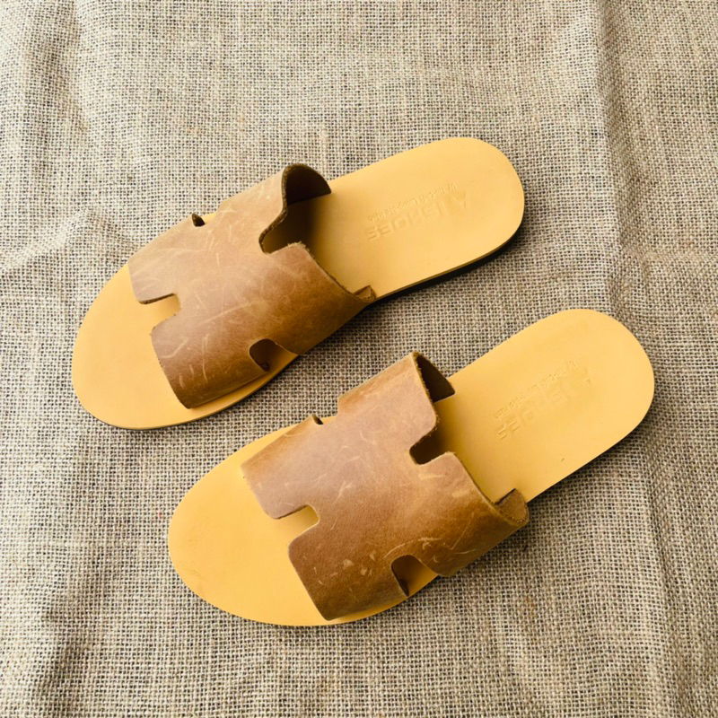 Dép Da Nam Cao Cấp Atshoes Dép chữ H Cao Cấp Da Bò Đế Caosu  Chống Nước HAT21