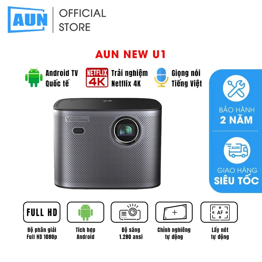 Máy chiếu thông minh Aun New U1 - độ nét fullHD có chuẩn hỗ trợ 4k