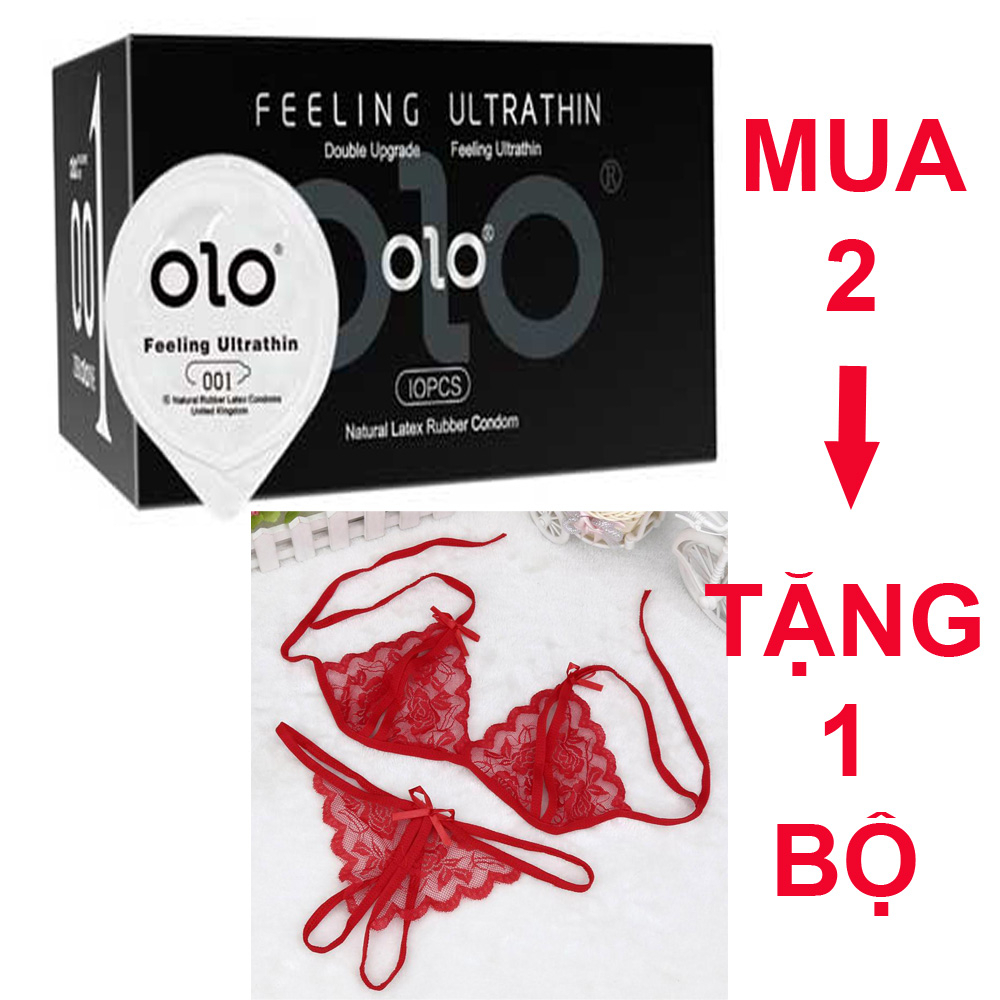 Combo 2 hộp tặng 1 bộ chip lọt khe - Bao cao su siêu mỏng Olo đen 0.01 Feeling nhiều nước nhờn bôi trơn (hộp 10 cái)