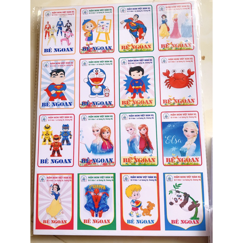 Bé ngoan in tên trường bóc dán tờ a4