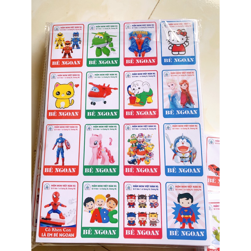 Bé ngoan in tên trường bóc dán tờ a4