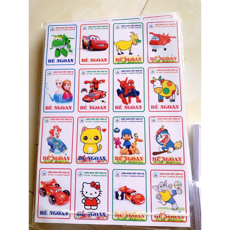 Bé ngoan in tên trường bóc dán tờ a4