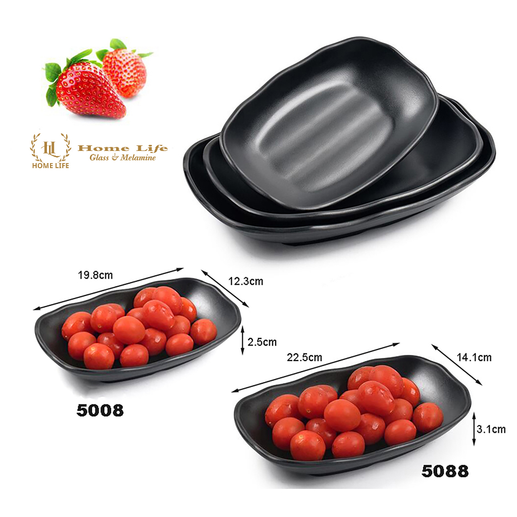 Đĩa Bầu Dục Sâu Melamine A5 | Đĩa xoài sâu đen nhám chống cháy - siêu bền hàng nhập khẩu 5008 5088 chống xước