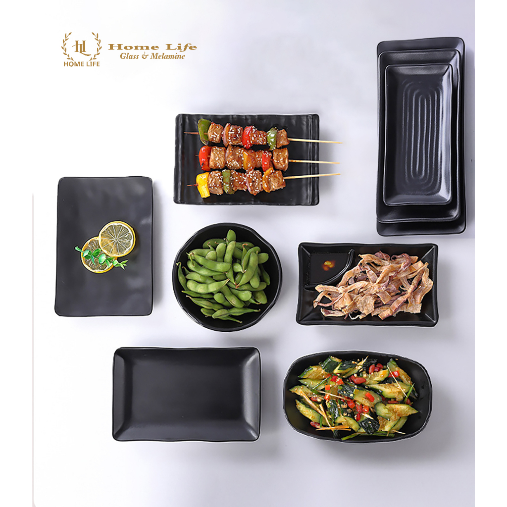 Đĩa Bầu Dục Sâu Melamine A5 | Đĩa xoài sâu đen nhám chống cháy - siêu bền hàng nhập khẩu 5008 5088 chống xước