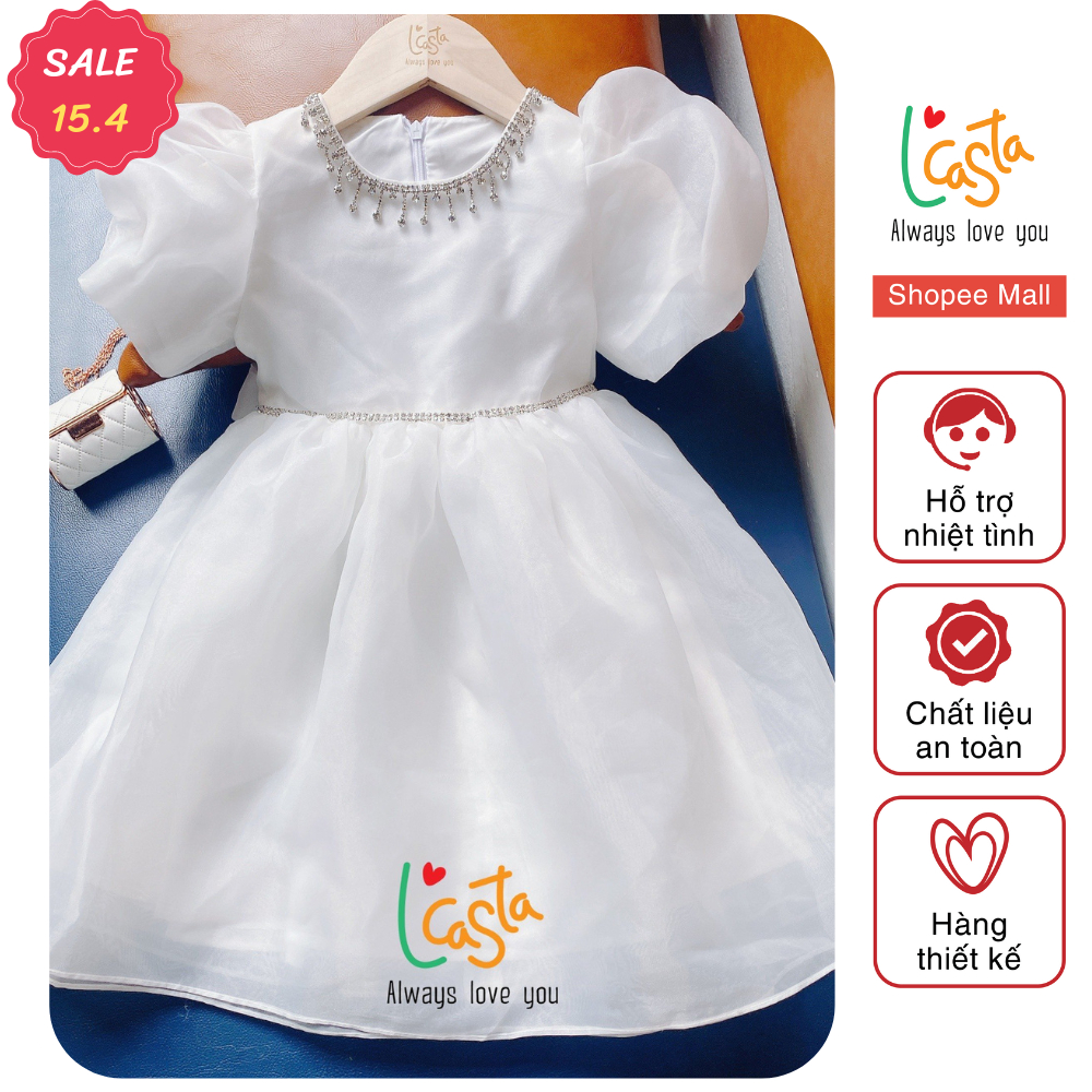 Váy công chúa cho bé gái 2 lớp vải tơ Organza , đầm xòe tiểu thư dự tiệc cổ đính đá từ 1 đến 8 tuổi L'casta V0063