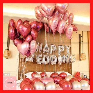 Tặng combo 3 chữ song hỷ 🎈Set bóng bay trang trí phòng cưới đám cưới trái tim hồng c48 của Bống Balloon Shop