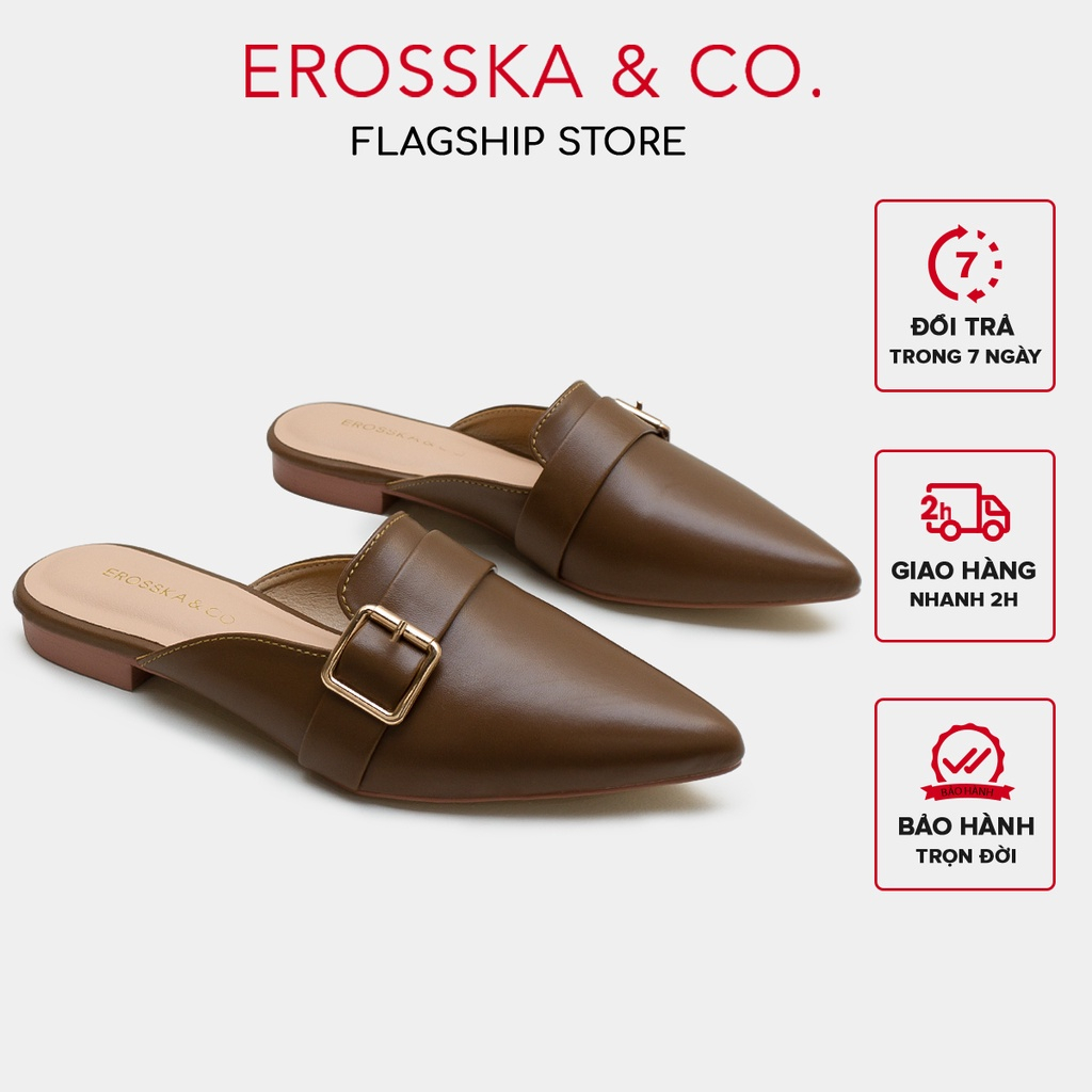 Erosska - Giày đế bệt Erosska 2022 mũi nhọn hở gót phối khoá thời trang công sở cao 2cm _ EL023
