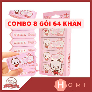 Khăn giấy ướt mini [LOẠI 1] không mùi 1 bịch 8 gói, 64 miếng nhiều hình dễ thương tiện lợi bỏ túi - Danami store