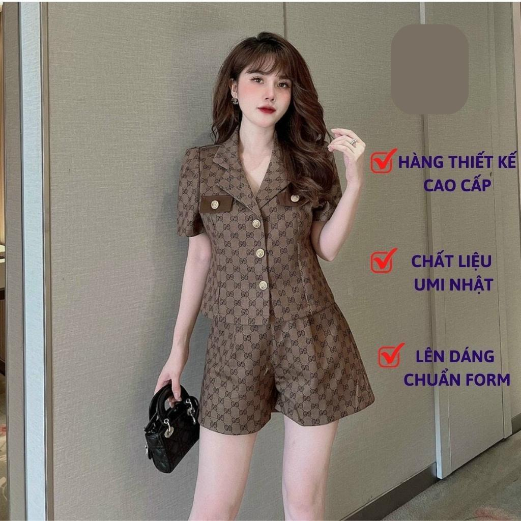 Set Bộ Quần Áo Nữ Họa Tiết GG Và Ziczac Hai Món Siêu Xinh Chất Liệu Umi Cao Cấp Co Dãn 4 Chiều