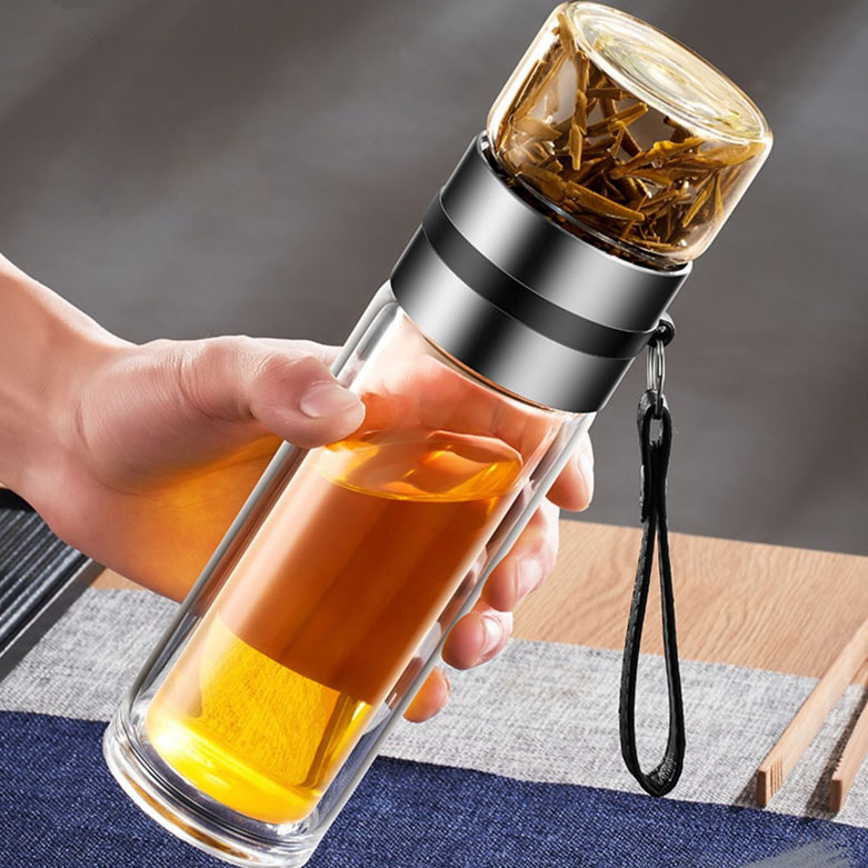 Bình Thủy Tinh Pha Trà Dung Tích 470ml Chịu Nhiệt Có Lõi Lọc Inox 304 Cao Cấp