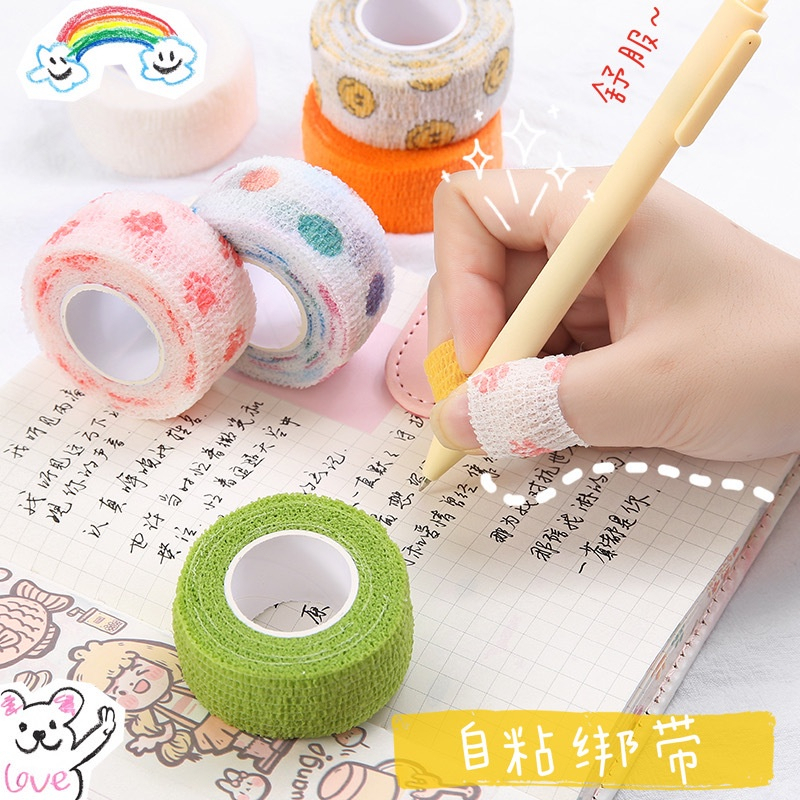 ✨✨Băng quấn thể thao tự dính chất liệu bền co giãn in họa tiết dễ thương bảo vệ khớp đầu gối/ngón tay