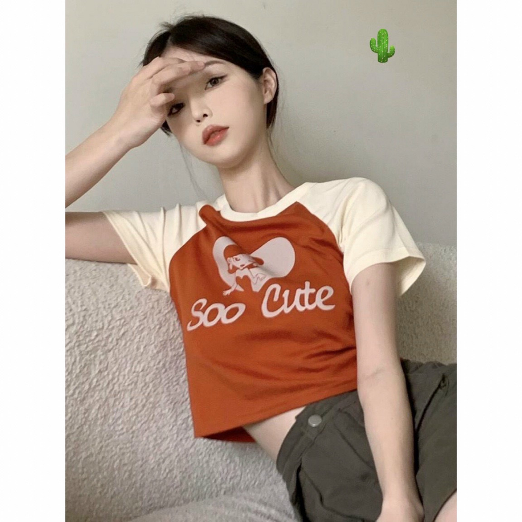 Áo thun borip in cô gái SOO CUTE phối 2 màu ôm body đẹp mà rẻ bèo PC