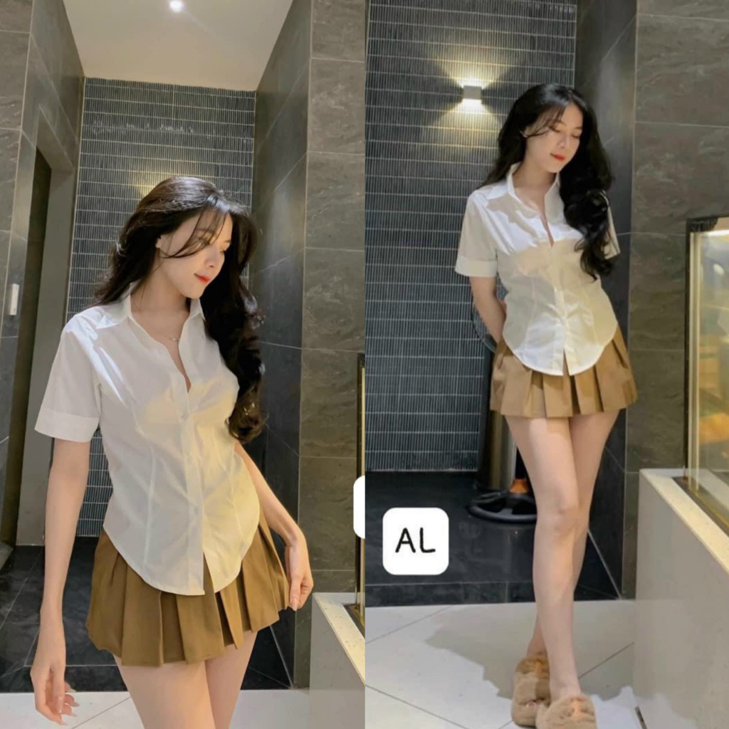 Set váy nữ áo sơ mi trắng tay ngắn mix chân váy xếp ly tây siêu xinh xắn, sang chảnh dành cho các nàng đi chơi, đi dạo