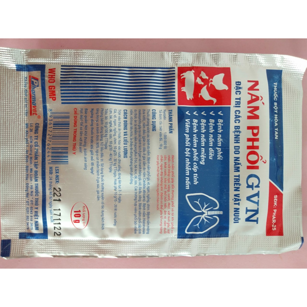 Nấm phổi GVN 10g, 50g dùng cho vật nuôi nhiễm các loại nấm