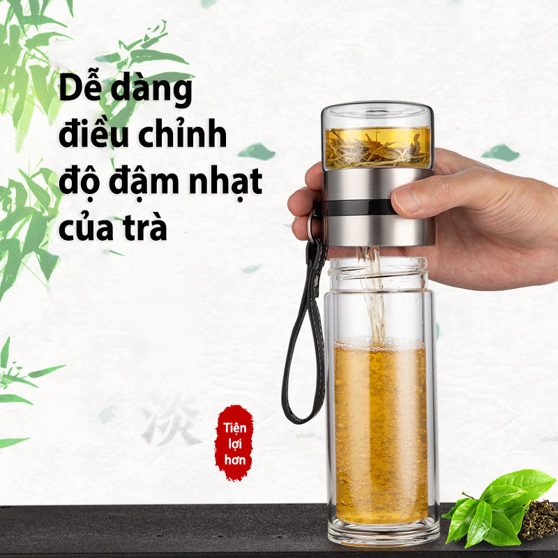 Bình pha trà thuỷ tinh 2 lớp cao cấp có lõi lọc chịu nhiệt cao từ -20 đến 140 độ C dung tích 470ml