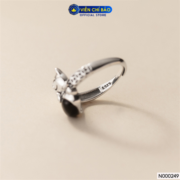 Nhẫn bạc nữ mèo kim tiền đá đen chất liệu bạc Thái 925 thời trang phụ kiện trang sức Viễn Chí Bảo N000249