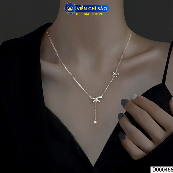 Dây chuyền bạc nữ nơ dài chất liệu bạc Ý 925 thời trang phụ kiện trang sức Viễn Chí Bảo D000466
