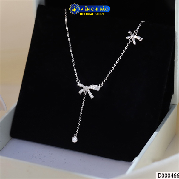Dây chuyền bạc nữ nơ dài chất liệu bạc Ý 925 thời trang phụ kiện trang sức Viễn Chí Bảo D000466