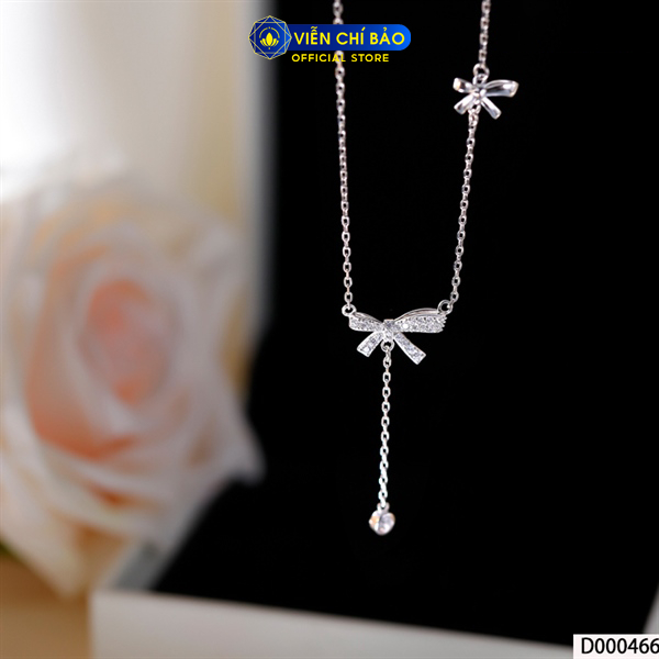 Dây chuyền bạc nữ nơ dài chất liệu bạc Ý 925 thời trang phụ kiện trang sức Viễn Chí Bảo D000466