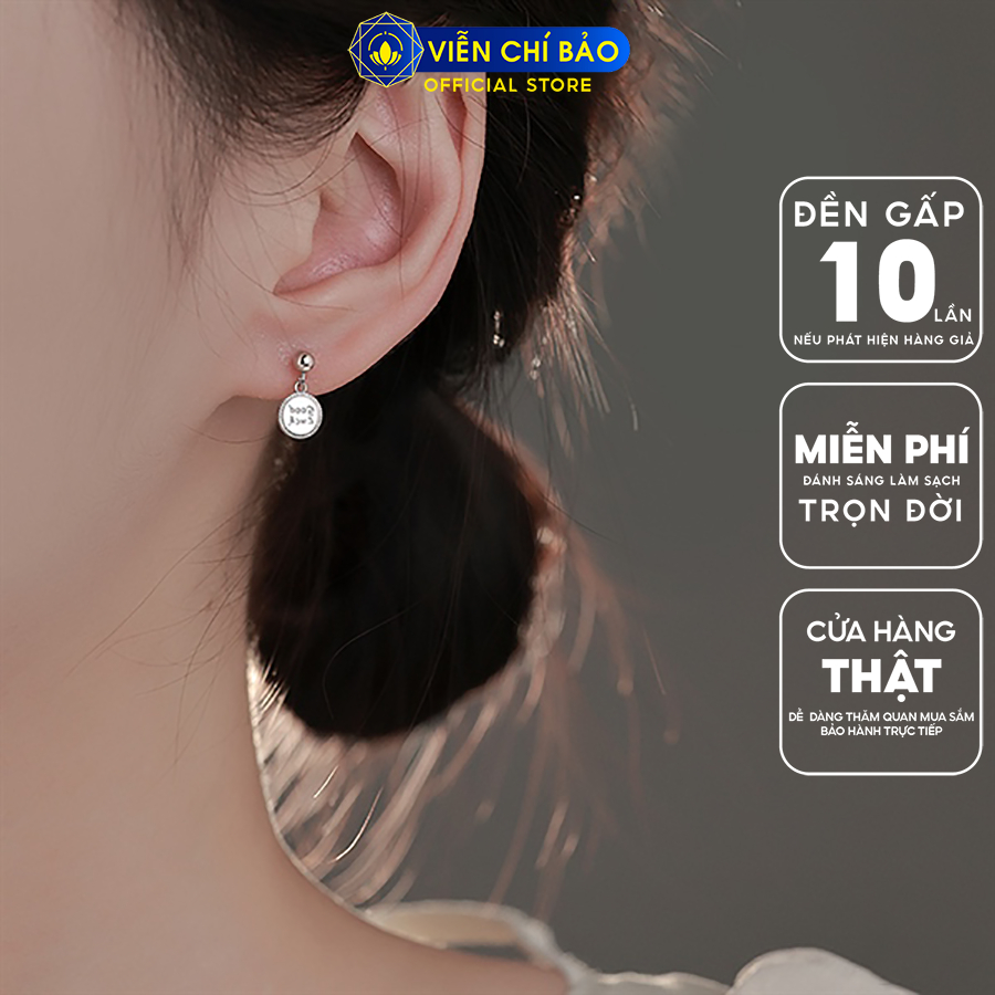 Bông tai bạc nữ tròn Gooluck chất liệu bạc Ý 925 thời trang phụ kiện trang sức Viễn Chí Bảo B000762
