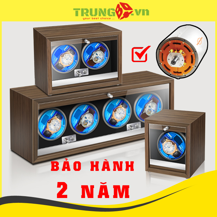 Hộp Đựng Đồng Hồ Cơ Vỏ Gỗ Vân Óc Chó Tùy Chỉnh 4 Chế Độ Xoay, Đèn LED, Tự Động Ngừng Xoay Khi Mở Nắp